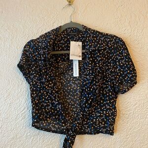 Olivaceous Lightweight Tie-Front Blouse